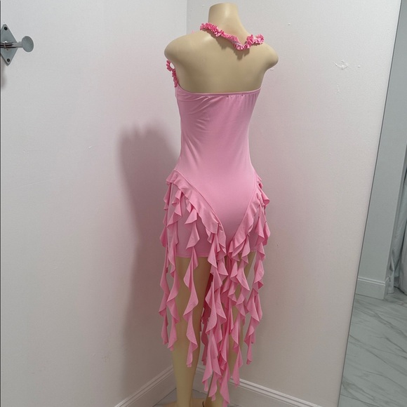 Pink Ruffled Halter Mini Dress - Picture 3 of 3